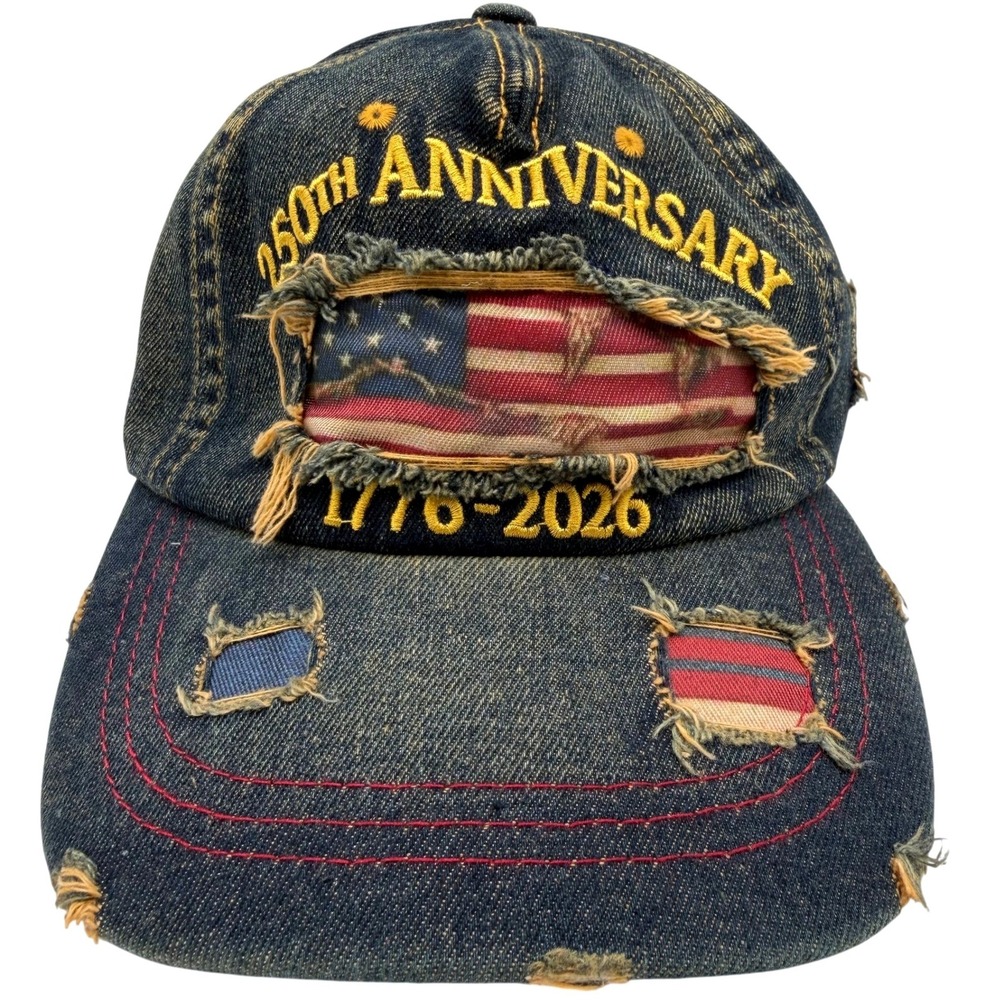USA 250th Anniversary 1776-2026 Distressed Denim American Flag Baseball Cap Hat